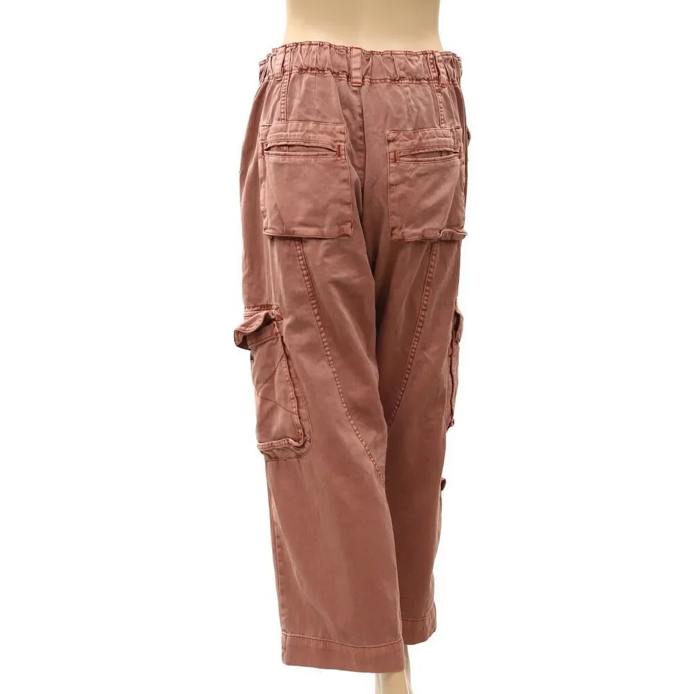 Free People We The Free Tahiti Pull-On Cargo Pants Solid Smocked Cotton M 288479